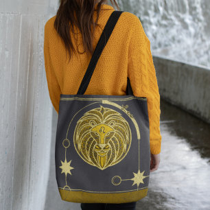 Leo Zodiac Sign Gold Yellow Gray Mandala Tote Bag