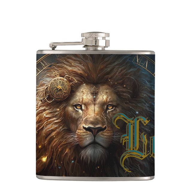 Leo Zodiac Sign Hip Flask (Front)