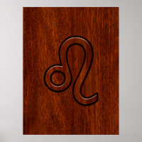 Leo Zodiac Sign in Brown Mahogany wood style
