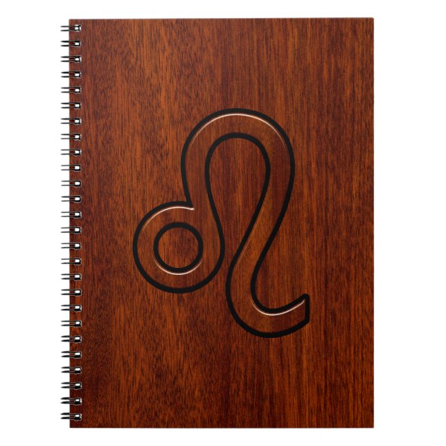 Leo Zodiac Sign in Brown Mahogany wood style Notebook (Front)