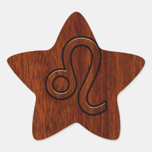 Leo Zodiac Sign in Brown Mahogany wood style Star Sticker