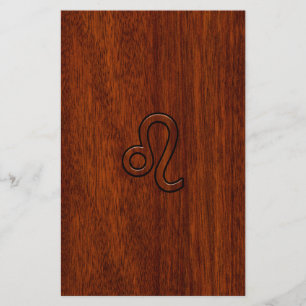 Leo Zodiac Sign in Brown Mahogany wood style Stationery