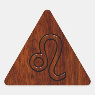 Leo Zodiac Sign in Brown Mahogany wood style Triangle Sticker