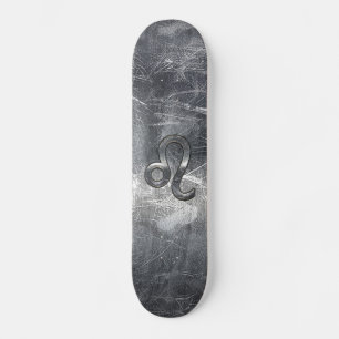 Leo Zodiac Sign in Grunge Distressed Decor Skateboard