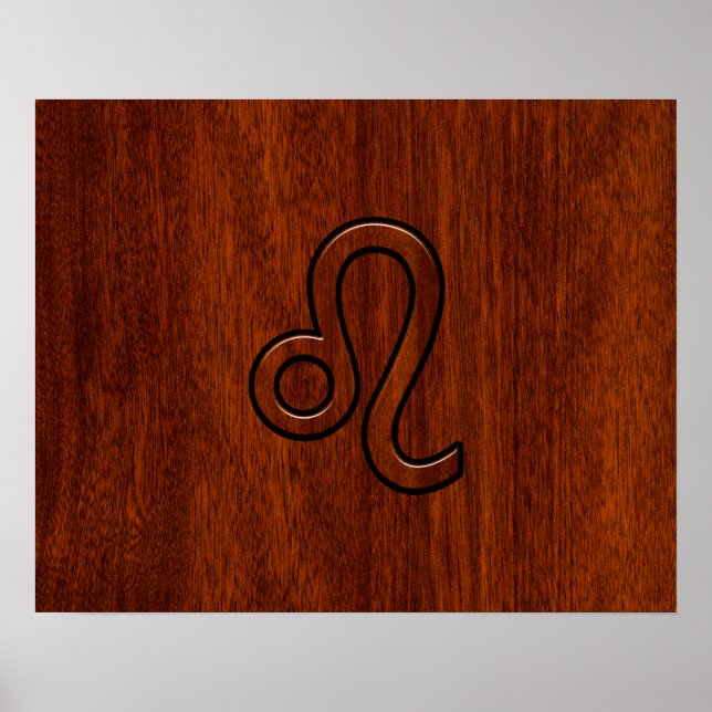 Leo Zodiac Sign in Mahogany wood style (Front)
