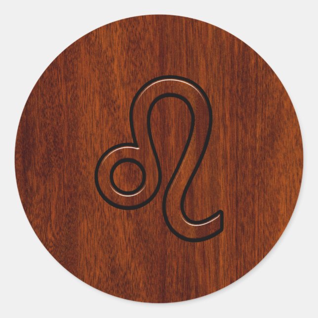 Leo Zodiac Sign in Mahogany wood style Classic Round Sticker (Front)
