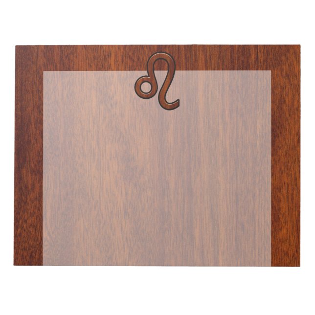 Leo Zodiac Sign in Mahogany wood style Notepad (Front)