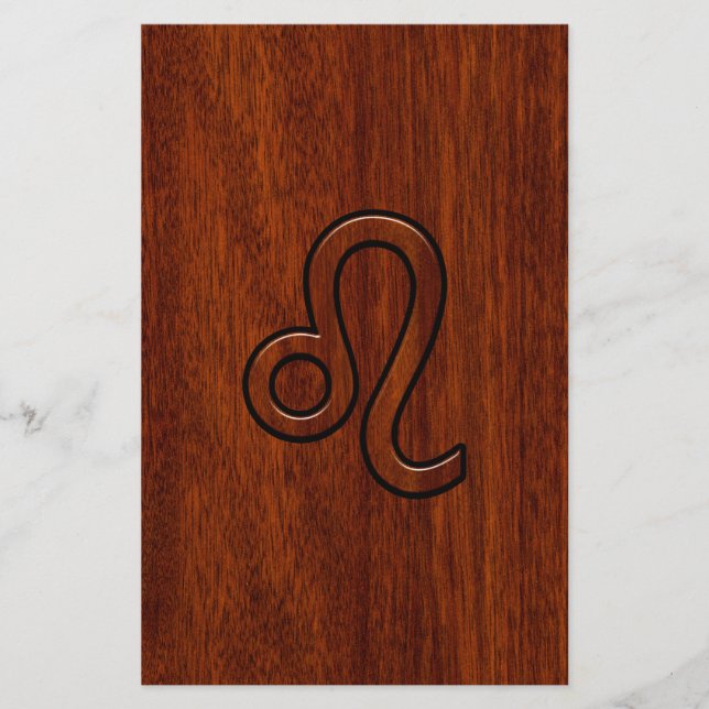 Leo Zodiac Sign in Mahogany wood style Stationery (Front)