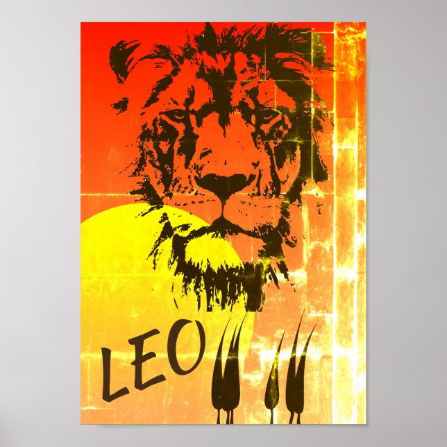 LEO Zodiac Sign ~ Lion Face and Sunset Poster (Front)