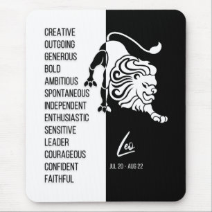 Leo Zodiac Sign Mousepad, Black & White Mouse Mat