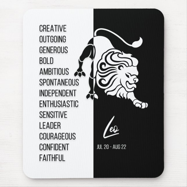 Leo Zodiac Sign Mousepad, Black & White Mouse Mat (Front)