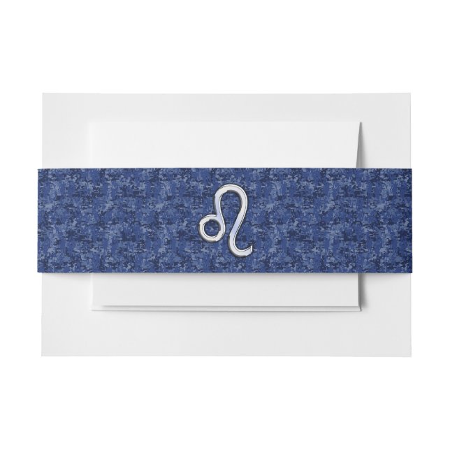 Leo Zodiac Sign on Blue Digital Camouflage Invitation Belly Band (Front Example)