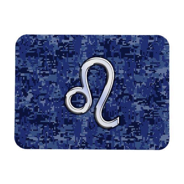 Leo Zodiac Sign on Blue Digital Camouflage Magnet (Horizontal)