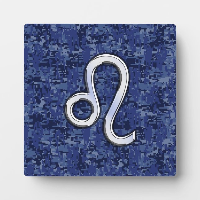 Leo Zodiac Sign on Blue Digital Camouflage Plaque (Front)