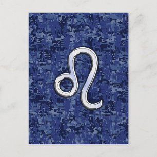 Leo Zodiac Sign on Blue Digital Camouflage Postcard