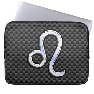 Leo Zodiac Sign on Charcoal Carbon Fibre Print Laptop Sleeve
