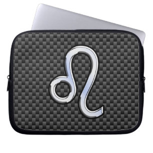 Leo Zodiac Sign on Charcoal Carbon Fibre Print Laptop Sleeve