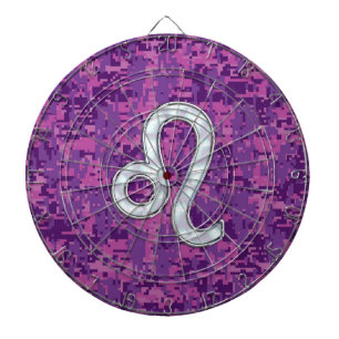 Leo Zodiac Sign on Fuchsia Digital Camouflage Dartboard