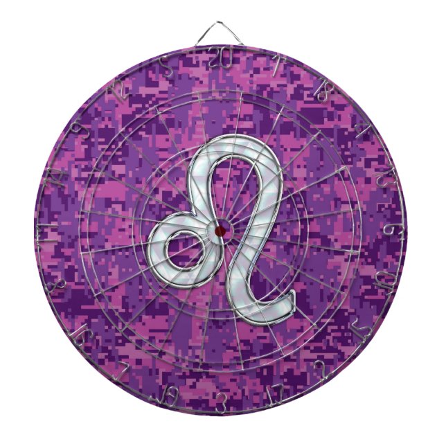 Leo Zodiac Sign on Fuchsia Digital Camouflage Dartboard (Front)