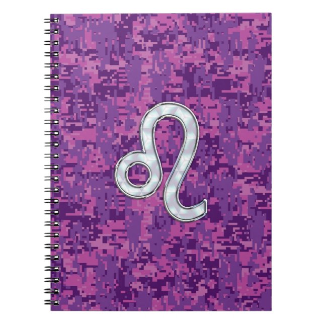 Leo Zodiac Sign on Fuchsia Digital Camouflage Notebook (Front)