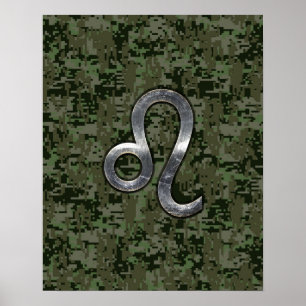 Leo Zodiac Sign on Green Digital Camouflage