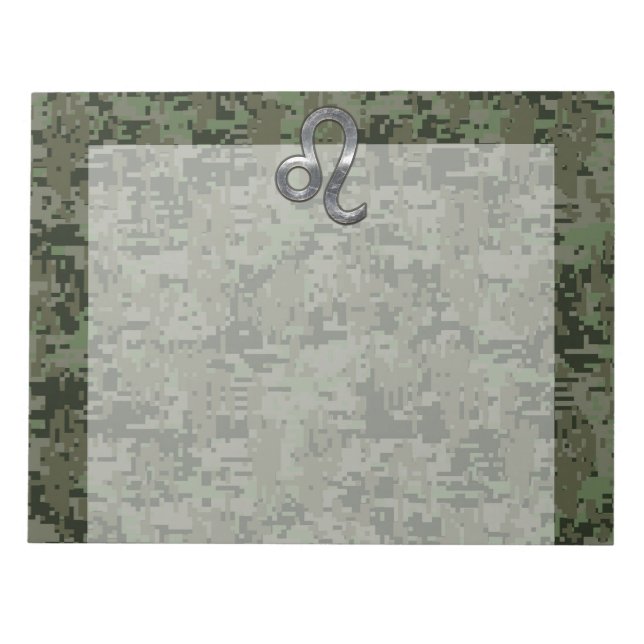 Leo Zodiac Sign on Green Digital Camouflage Notepad (Front)