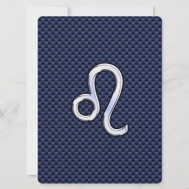 Leo Zodiac Sign on Navy Blue Carbon Fibre Print (Front)