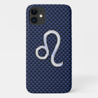 Leo Zodiac Sign on Navy Blue Carbon Fibre Print