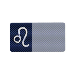 Leo Zodiac Sign on Navy Blue Carbon Fibre Print Label