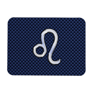 Leo Zodiac Sign on Navy Blue Carbon Fibre Print Magnet