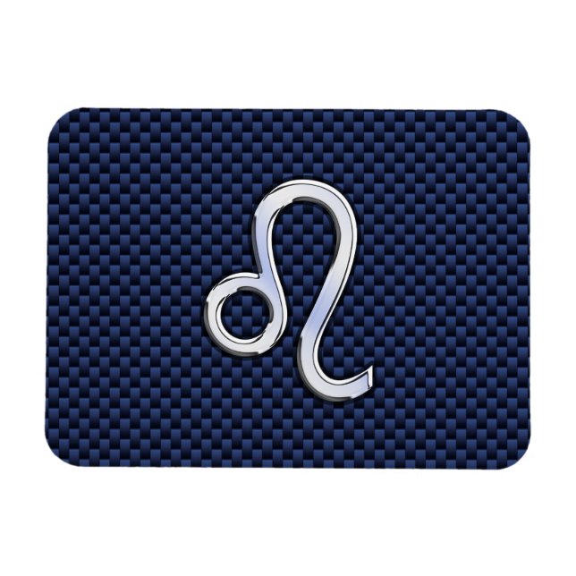 Leo Zodiac Sign on Navy Blue Carbon Fibre Print Magnet (Horizontal)