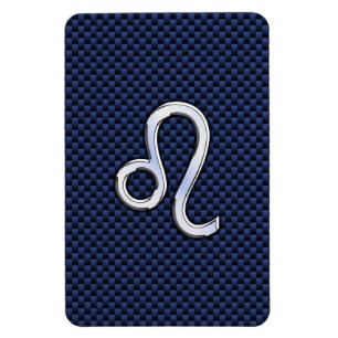 Leo Zodiac Sign on Navy Blue Carbon Fibre Print Magnet