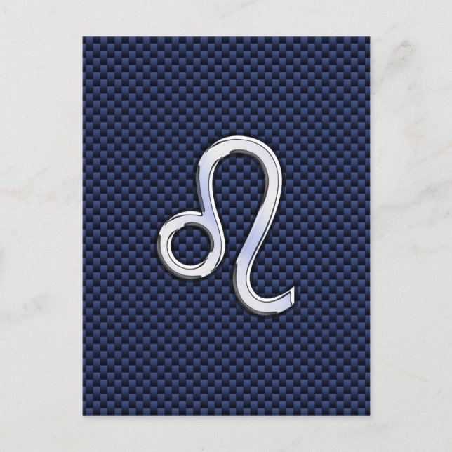 Leo Zodiac Sign on Navy Blue Carbon Fibre Print Postcard (Front)