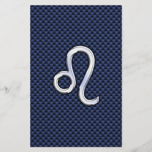 Leo Zodiac Sign on Navy Blue Carbon Fibre Print Stationery