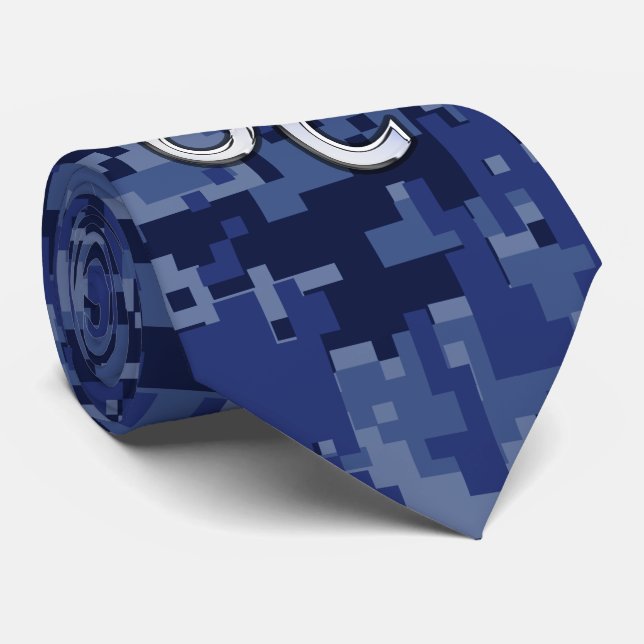 Leo Zodiac Sign on Navy Blue Digital Camouflage Tie (Rolled)
