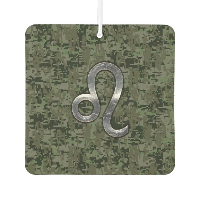 Leo Zodiac Sign on Olive Green Digital Camo Car Air Freshener (Front)