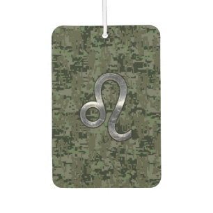 Leo Zodiac Sign on Olive Green Digital Camo Car Air Freshener