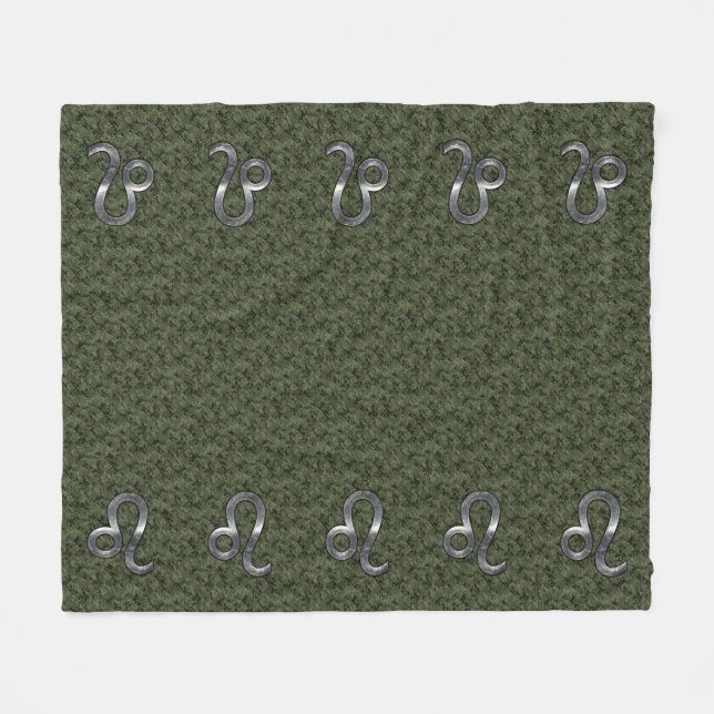 Leo Zodiac Sign on Olive Green Digital Camo Fleece Blanket (Front (Horizontal))