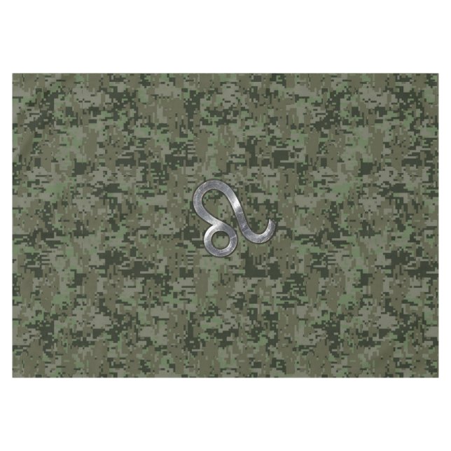 Leo Zodiac Sign on Olive Green Digital Camo Tablecloth (Front (Horizontal))