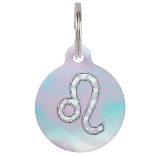 Leo Zodiac Sign on Pastels Nacre Style Print Pet Tag