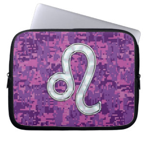 Leo Zodiac Sign on Pink Fuchsia Digital Camo Laptop Sleeve