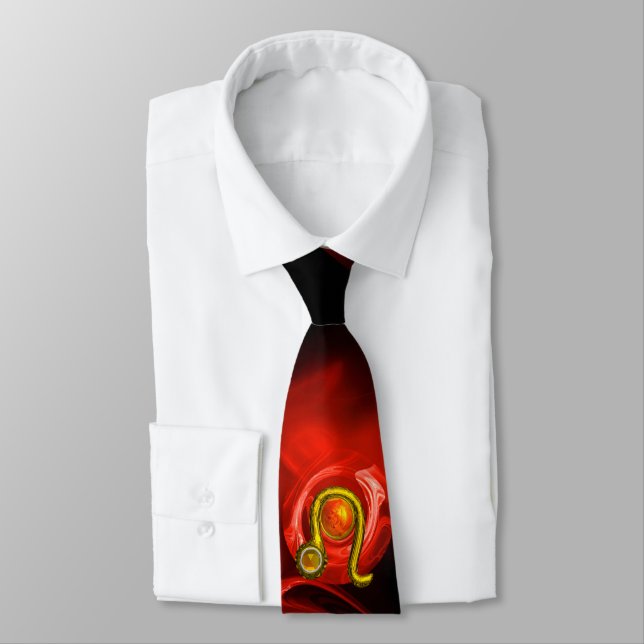 LEO ZODIAC SIGN ,RED FRACTAL ROSE IN BLACK TIE (Tied)