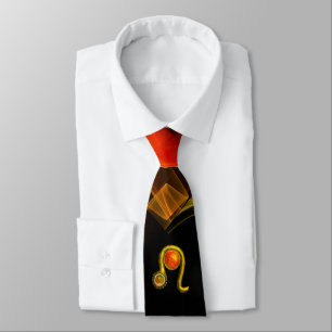 LEO ZODIAC SIGN  ,RED ORANGE FRACTAL WAVES,SWIRLS TIE