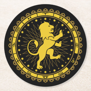 Leo - Zodiac Sign - Symbol - Horoscope Round Paper Coaster