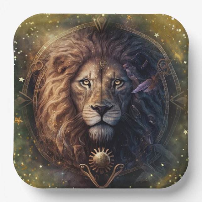 Leo Zodiac Sign Watercolor Design Paper Plate (Front)