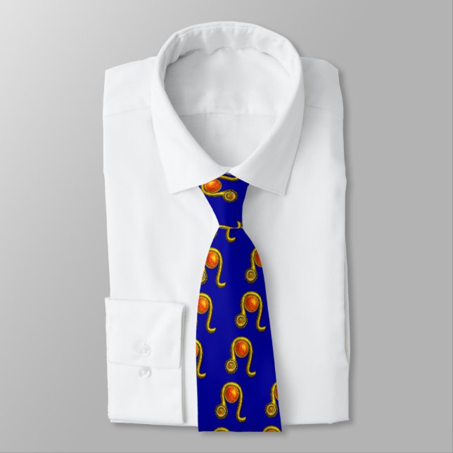LEO / ZODIAC SIGN Yellow Topaz,Gold Blue Tie (Tied)