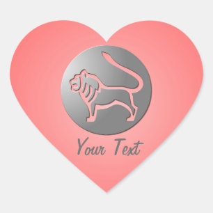 Leo Zodiac Star Sign Silver Pink Heart Shape Sticker