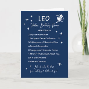 Leo Zodiac Stellar Birthday Recipe Card
