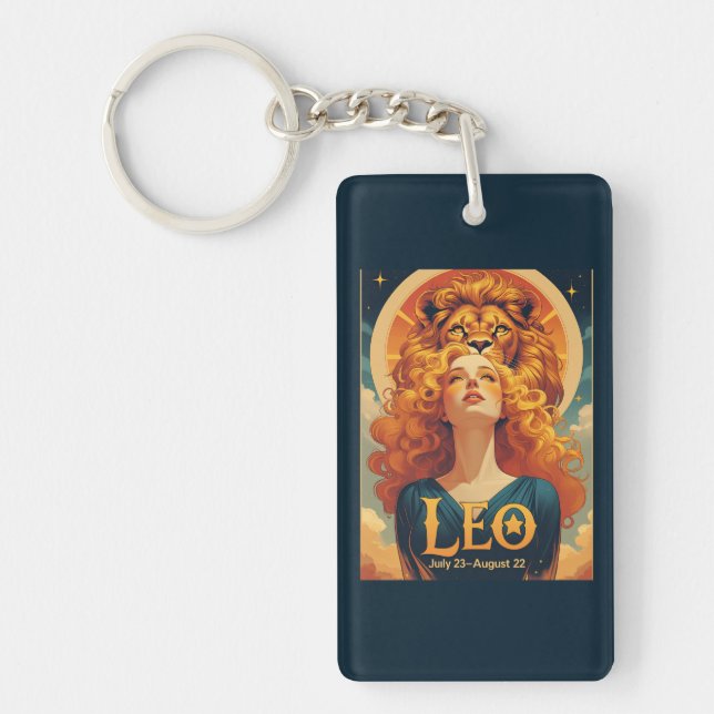 Leo Zodiac Sun Sign Lion Key Ring (Front)