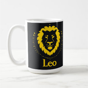 Leo Zodiac Symbol Featuring Bold Golden Lion Head Coffee Mug